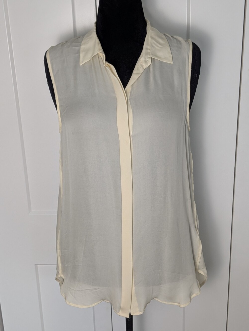 J.Crew light yellow Silk Chiffon Sheer Collared Sleeveless Blouse Sz 10 NWT